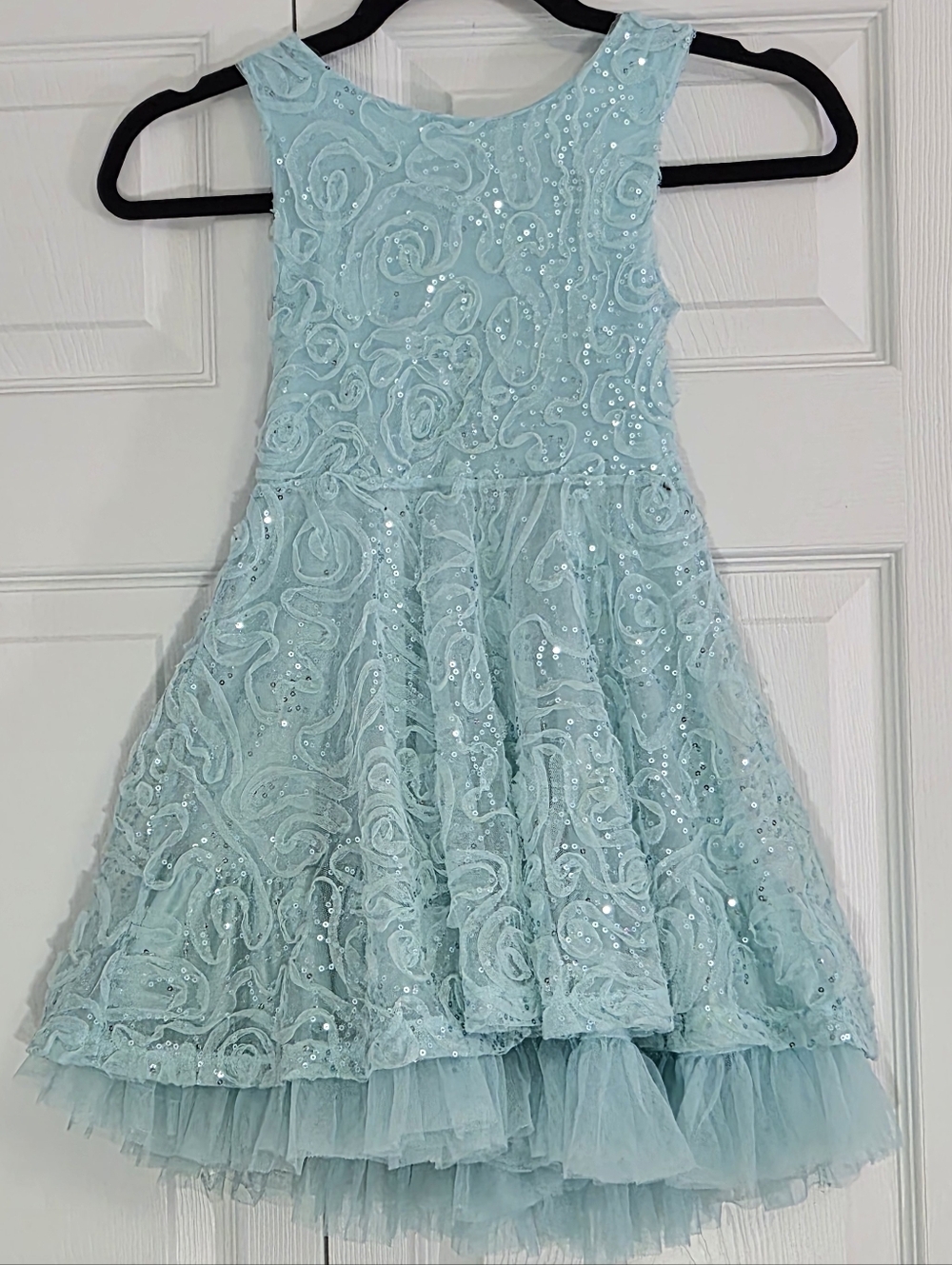 Knitworks Girls Sequin Rosette Tulle Party Dress Aqua Blue Size 6